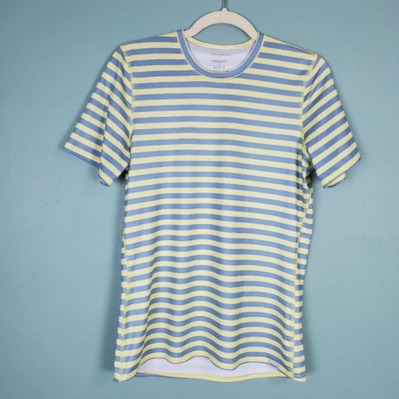 Patagonia Capilene Striped Silkweight Athletic Crew Neck Short Sleeve Tee Medium - Picture 1 of 5